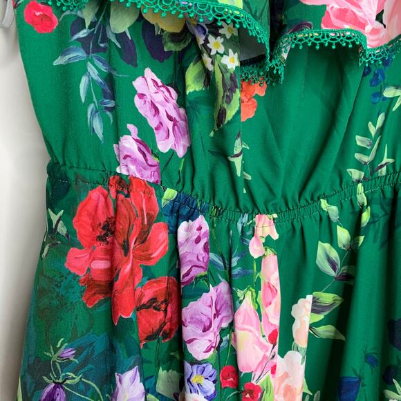 Marchesa Notte Emerald Roses Off Shoulder Mini Dress Womens 4 - Picture 10 of 16